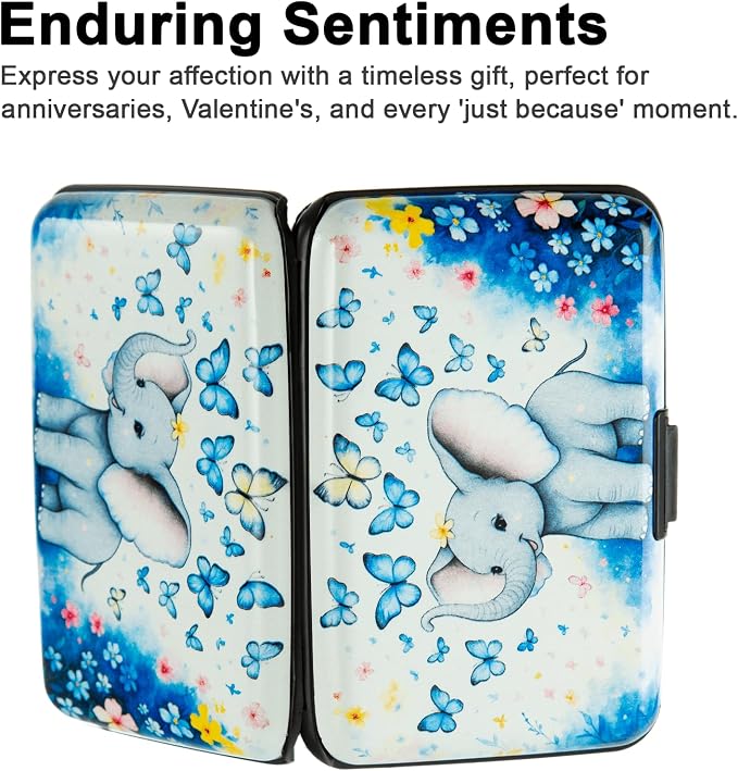 Credit Card Holder for Women Men RFID Blocking Wallet Small Business Metal Slim Mini Aluminum Hard Case (Elephant Butterflies)
