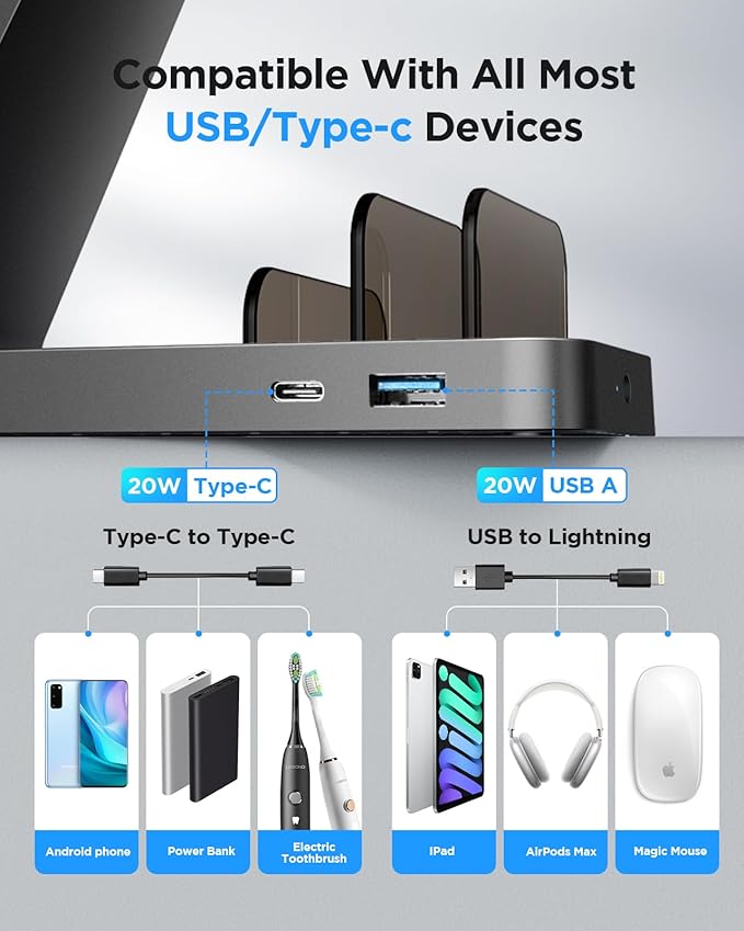 Charging Station for iPhone,5 in 1 Wireless Charger Stand Dock for Apple: Mag-Safe Charging Station for Multiple Devices Apple iPhone 17 16 15 14 13 12 Pro Max Plus iWatch Airpods