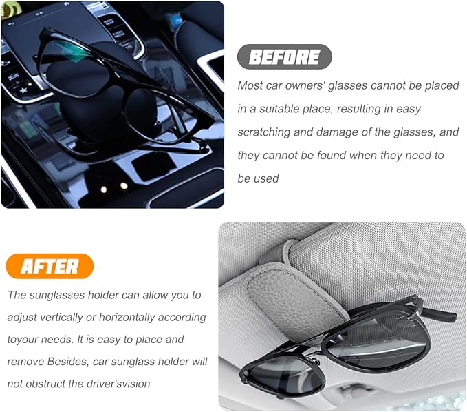 zipelo Sunglasses Holders for Car Sun Visor, Magnetic Leather Vehicle Glasses Hanger Clip for Ticket Card, Auto Interior Eyeglass Organizer Accessories, Universal for SUV Sedan Truck (Gray)