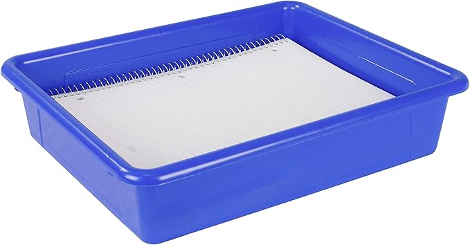 Storex Letter Size Flat Storage Tray – Organizer Bin with Non-Snap Lid for Classroom, Office and Home, Blue, 5-Pack (62536A05C)