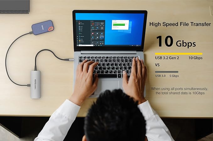 USB-C Hub Docking Station 10 in 1 with 4K HDMI 60Hz, 1 GBS Ethernet, 2 USB C Gen 2 10Gbs, 1 PD 3.0, 2 USB-A 3.0, Audio Ports, SD/Micro SD, Compatible with USB Type C/Thunderbolt Computers