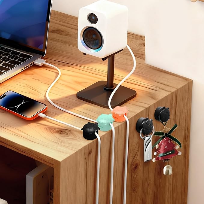 8 Pack Rotatable Cable Clips, Cord Organizer Spring Clip Cord Holder for Nightstand Charging Cable Organizers Cable Management for Desk Office Car Wall (Black)