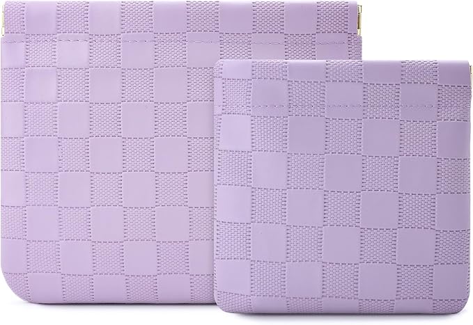 2 PCS Small Makeup Bag for Purse,Premium Small Makeup Pouch Purse,Mini Cosmetic Bag for Travel,Portable Travel Pouch with Quick Access Design,Neutral,elegant and stylish(Checkered Purple)