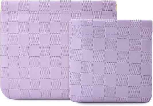 2 PCS Small Makeup Bag for Purse,Premium Small Makeup Pouch Purse,Mini Cosmetic Bag for Travel,Portable Travel Pouch with Quick Access Design,Neutral,elegant and stylish(Checkered Purple)