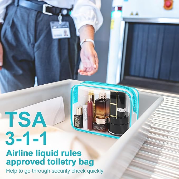 Wedama TSA Approved Toiletry Bag, Cosmetic Bags 2 Pack with Zipper Carry on Airline Airport Travel Accessories, PVC Makeup Bags for Travel, Quart Size Travel Bags for Men and Women-Mint Green