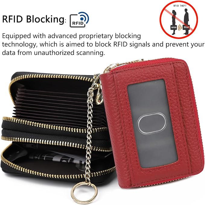 imeetu Rfid Credit Card Holder,Genuine Leather Businese Card Case,Rfid Blocking Wallet for Women & Men