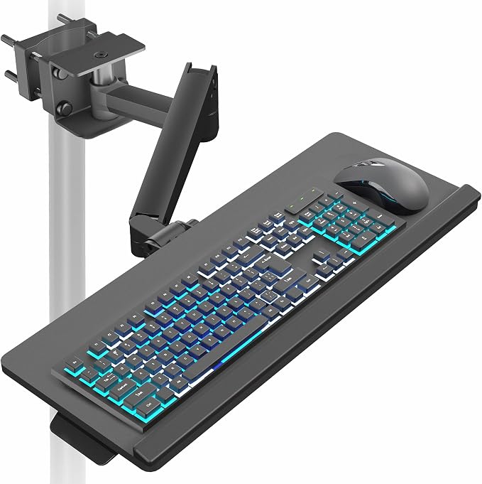 VIVO Sit-Stand 24 Inch Pneumatic Universal Pole Mounted Keyboard and Mouse Tray, Full Motion, Height Adjustable Typing Platform, Ergonomic Tilt, Black, MOUNT-KB35C-P
