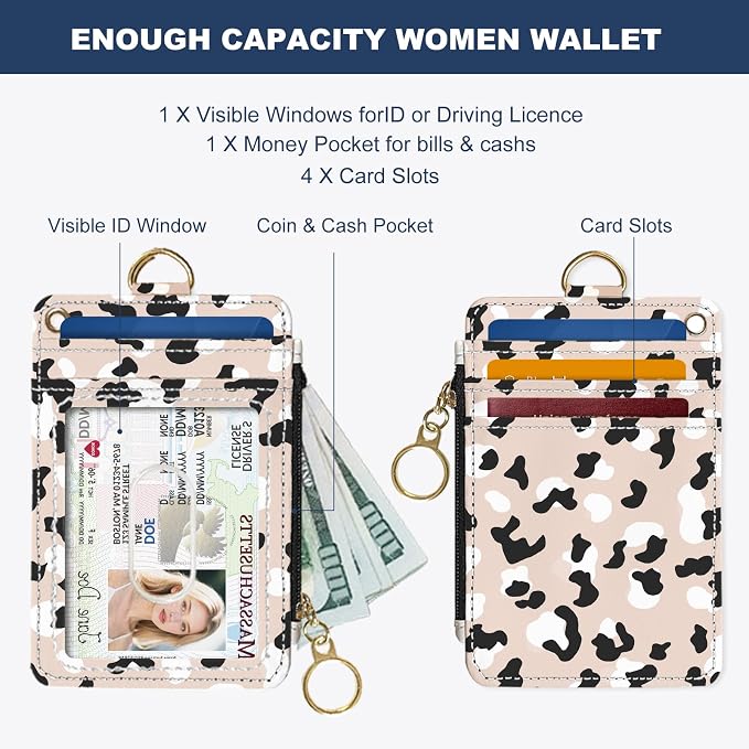 Slim Wallet Credit Card Holder, Brown Milk Pattern, RFID Wallet Women Cute Small Front Pocket Wallet With Zipper, PU Leather Thin travel RFID Blocking Card Case ID Window,Ladies Gifts