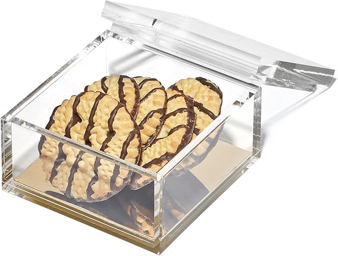 OfficeGoods Acrylic Desk Organizer w/Gold Base – Functional & Elegant Odds & Ends Box for Display or Storage – Perfect for Home or Office, Kitchen, Bathroom Vanity, Curio Display - Medium