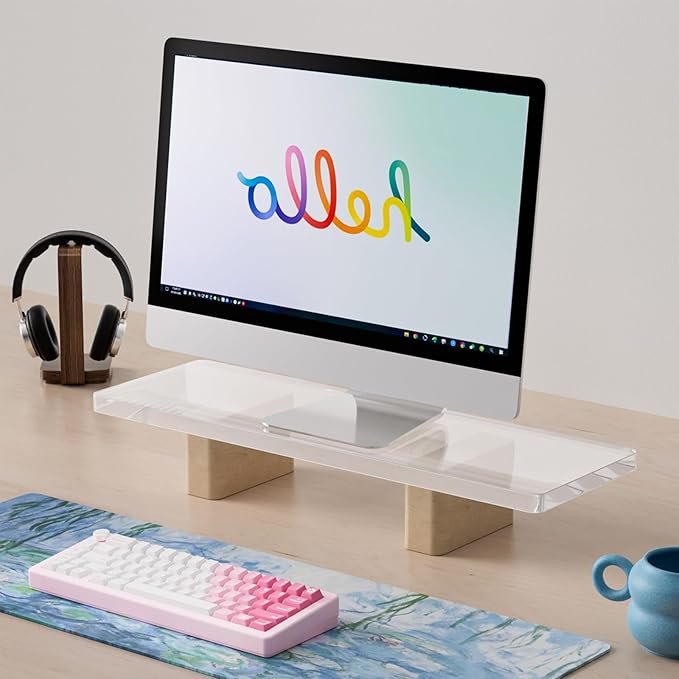 Acrylic Monitor Stand Riser, Premium Large Clear Monitor Riser 19.6 inch, Sturdy Wood Computer Stand Office Desk Accessories, Desk Organizer Riser for Laptop Printer Computer TV