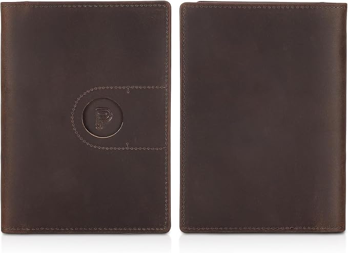 Polare Slim RFID Blocking Leather Passport Holder Travel Bifold Wallet For Men (Dark Brown with AirTag Slot-B)