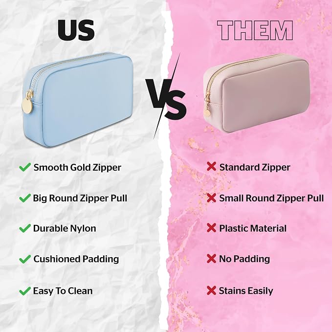 DANCOUR Nylon Makeup Bags for Women Large Preppy Travel Toiletry Pouch Cosmetic Bag Makeup Organizer