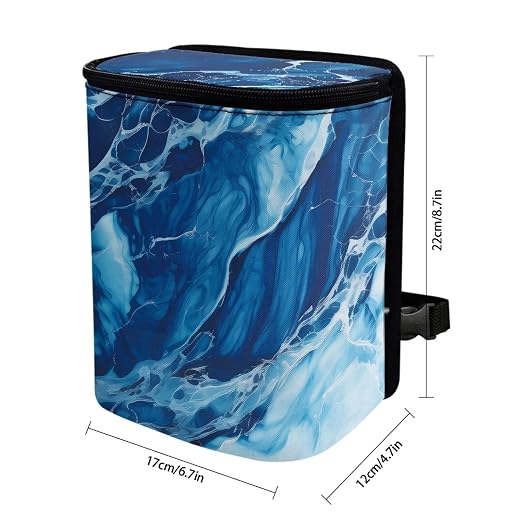 Car Trash Bag with Lid - Collapsible, Waterproof Car Organizer and Storage Accessory for Women, Dark Blue Marble Print