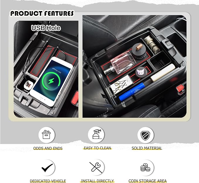 HGWEI Center Console Organizer Tray Compatible with Nissan Rogue 2014-2020 / Rogue Sport 2017-2022 / Murano 2015-2024 Interior Accessories Insert Armrest Storage Glove Box, Red