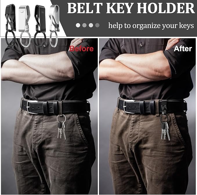Threan 8 Pcs Duty Belt Key Holder Tactical Stealth Belt Key Clip Metal Keyring Holder for Men Police Law Enforcement
