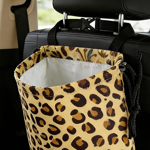 Yellow Leopard Pattern Car Trash Bag - Waterproof Car Trash Bag Hanging Leakproof Car Garbage Bag - Washable Reusable Trash Bag For Car Interior Hanging Organizer Storage Vehicle Travelling Camping