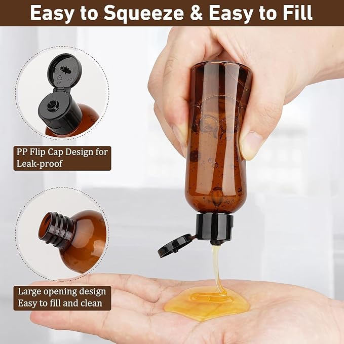 10 Pack 3.4 oz Travel Bottles for Toiletries TSA Approved Leak Proof Travel Size Containers Plastic Empty Shampoo Bottles with Labels Squeeze Bottle Toiletry(Brown)