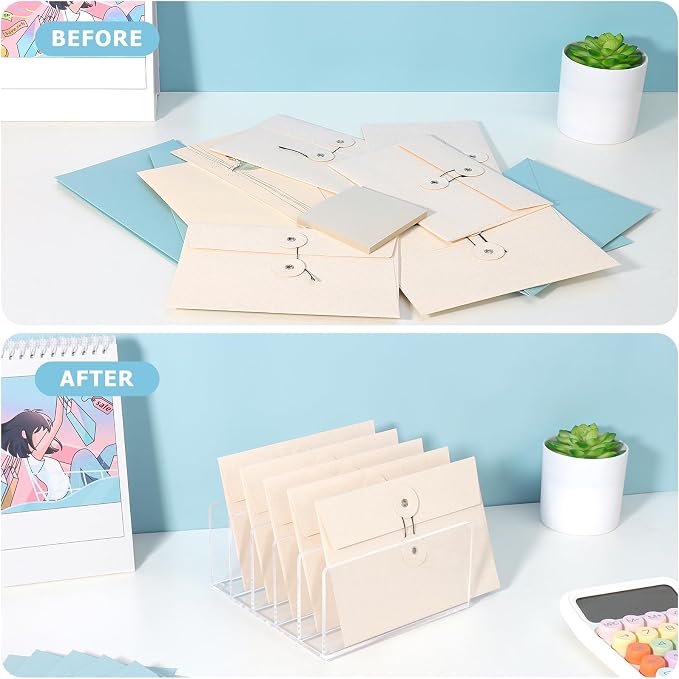 Acrylic File Organizer for Desk, 5 Sections Mail Sorter Organizer Holder, Acrylic Desk Organizer for Document, Letter, Notebook