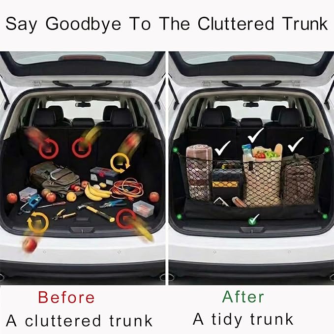 110x40CM Large Heavy-Duty Automotive Big Trunk Cargo Net | Elastic Trunk Storage Mesh Organizer Foldable Automotive Cargo Net Universal for SUV Truck Van Sedan