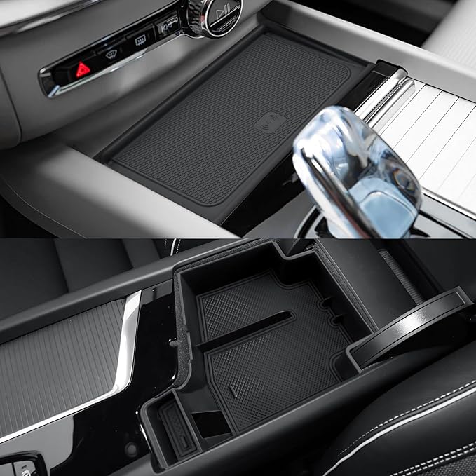 CDEFG 2Pcs for 2026 Volvo XC60 Center Console Organizer for 2026 Volvo XC60 Accessories Middle Console Tray Armrest Storage Box Wireless Charging Cover