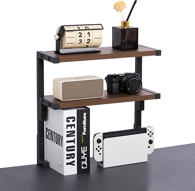 Clamp on Desk Shelf 2-Tier Shelving Unit Table Organizer Above or Under Desk, Storage Tray Desk Workspace Organizers Desktop Storage Table Extender for Office Home (15.7 * 5.9 inch)