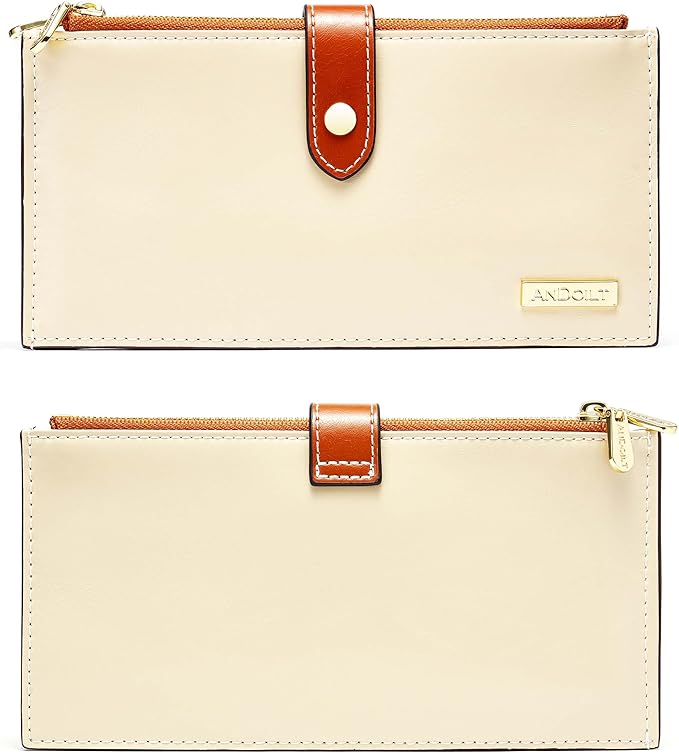 ANDOILT Women's Genuine Leather Wallet RFID Blocking Credit Card Holder Zipper Purse Cell Phone Handbag