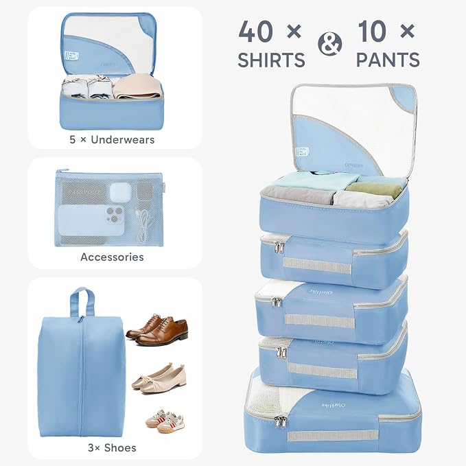 OlarHike 10 Set Packing Cubes for Travel, Gifts for Women Mom,Anti-Tearing Suitcase Organizer with Over-1000 pack Mesh Holes, Vacation Essentials & Accessories for Cruise Ship