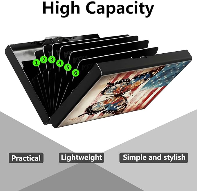 Credit Card Holder, American Flag Butterfly Design Mini RFID Blocking Aluminum Wallet Slim Metal Hard Case Shell Travel Wallet ID Case Small Credit Cards Case Business Cards for Women Men