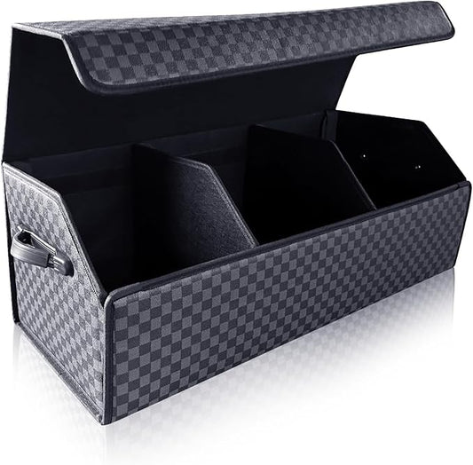 Fyzeoty Trunk Organizer for SUV - Leather Storage Box, Extra Large, Magnetic Lid, Collapsible and Adjustable Car Organizer