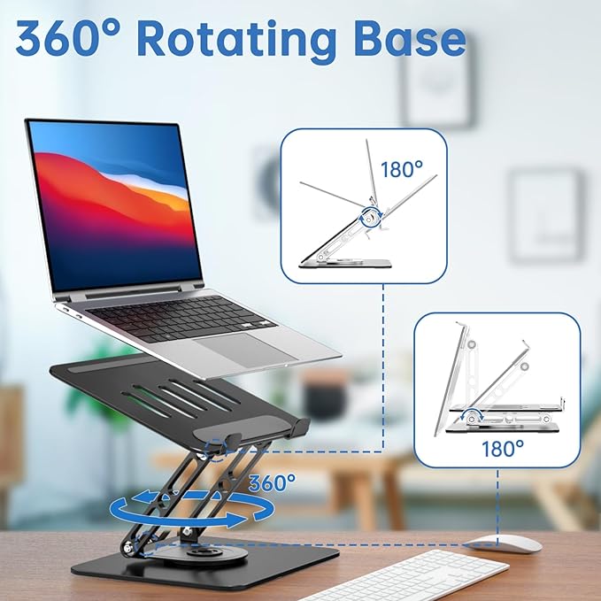 Laptop Stand for Desk Adjustable Computer Stand with 360 Rotating Base Ergonomic Laptop Riser Mount for Desk Foldable Protable Computer Desk Fits with MacBook Pro Air,