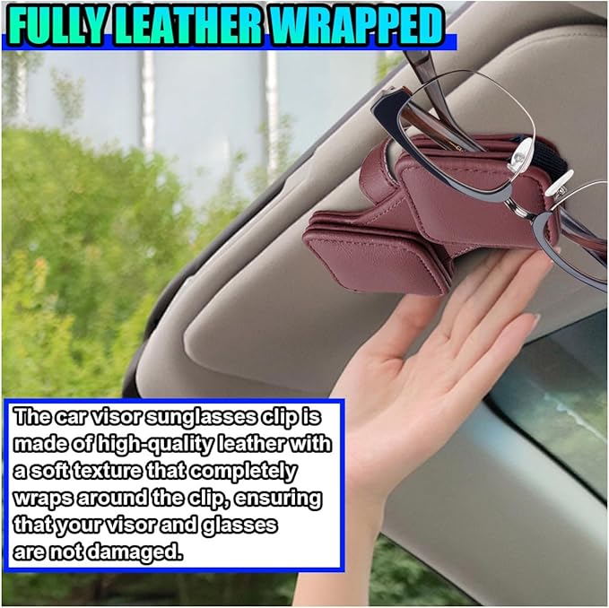 Sunglass Holder for Car Visor, Magnetic Leather Glasses Eyeglass Clip, Car Hanger Mount Ticket Card Clip, Auto Visor Organizer Accessories (Wine Red)