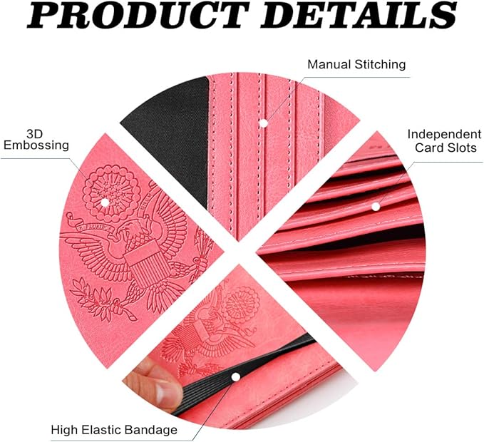 HerriaT Leather Passport Holder Cover Case RFID Blocking Travel Wallets Card Case for Women Men(Pink)