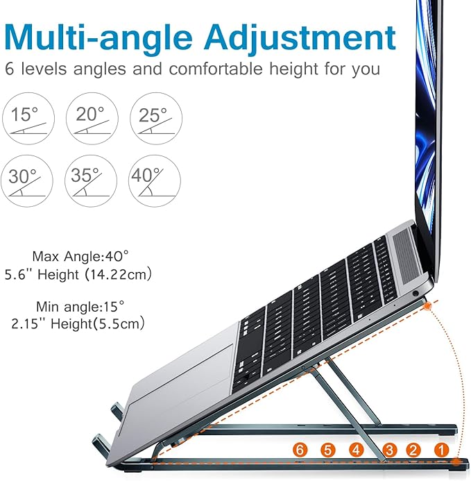 ivoler Laptop Stand, Laptop Holder Riser Computer Tablet Stand, 6 Angles Adjustable Aluminum Ergonomic Foldable Portable Desktop Holder Compatible with MacBook,iPad 10-15.6??Midnight Blue