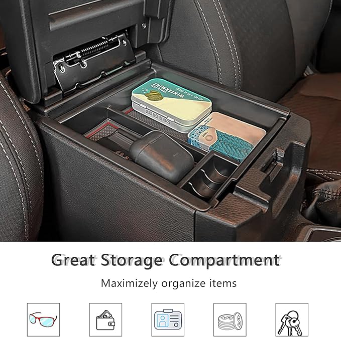 JDMCAR Center Console Tray Organizer Compatible with Toyota Tacoma Accessories 2016-2022 2023, Armrest Insert Container ABS Material Secondary Storage Box-(Red Trim)