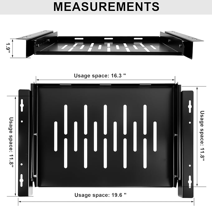 Under Desk Laptop Drawer with Air Vents, 16.3" x 12" Metal Pull Out Sliding Track, Under-Desktop Storage for Laptop & Accessories