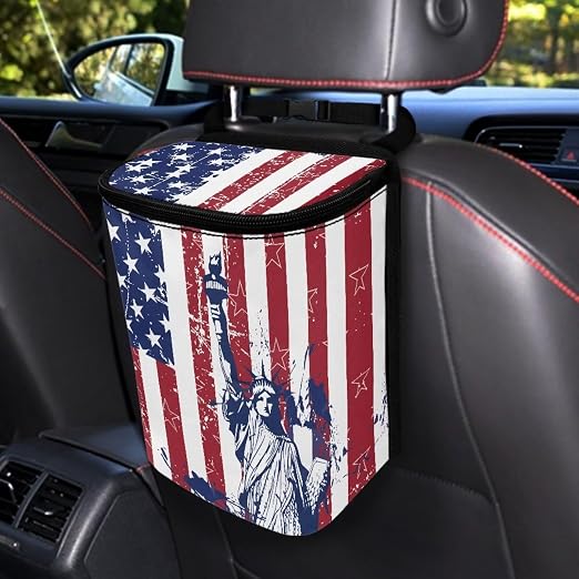 Biyejit USA Statue of Liberty Car Trash Bin Collapsible Car Organizers and Storage for Front Seat Multipurpose Trash Bag Automotive Garbage Can Car Accessories Interior Car Organizer 4th of July Gift