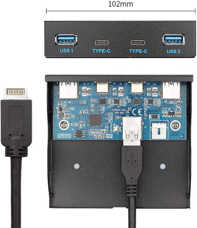 Cablecc USB 3.1 Front Panel Header to USB-C & USB 3.0 HUB 4 Ports Front Panel Motherboard Cable for 3.5" Floppy Bay