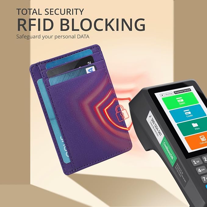Real Leather Slim Minimalist Wallet for Men and Women -RFID Blocking Front Pocket Thin Credit Card Holder Stylish Wallets (Purple)