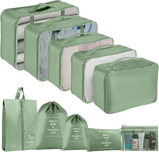 Packing Cubes for Travel- 8 Set Luggage Organizer Bags for Family, Mesh Breathable Travel Packing Cubes for Suitcases Durable Travel Essentials Bags Set (Matcha Green, 10 Set)