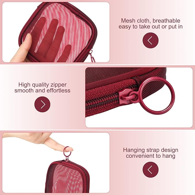Weewooday 4 Pcs Mesh Makeup Bag Mesh Cosmetic Bag Travel Toiletry Pouch with Zipper Mini Makeup Cosmetic Purse for Daily Accessory(Small,Wine Red)