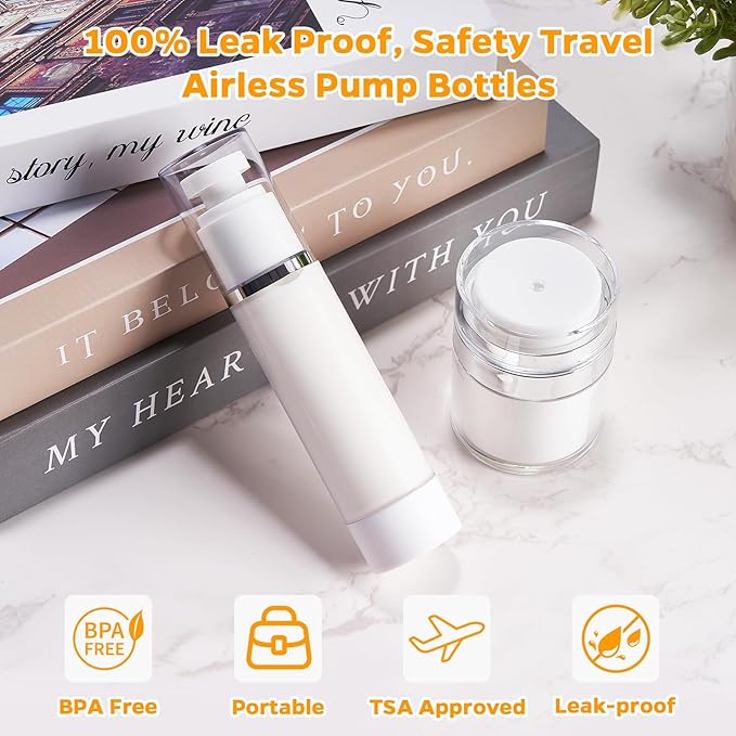13 Pack Big Travel Size Containers, 1.7/1/0.5oz Clear Airless Pump Bottles, TSA Approved Skincare Empty Leak Proof Bottles Refillable Jars for Travel or Home Toiletries, Lotion, Liquid, Cream
