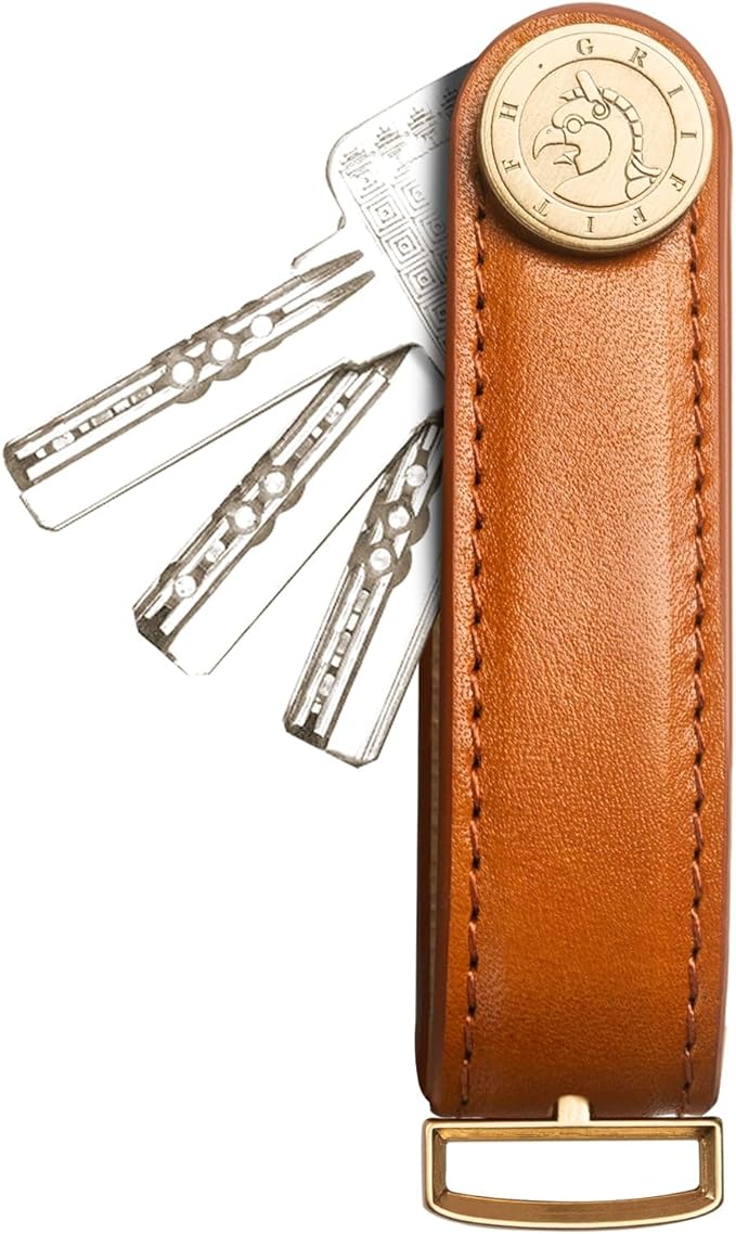 Leather Key Organizer Key Chain for Men Women, Compact Key Holder Keychain - Minimalist Key Case Secures 3-14 Keys