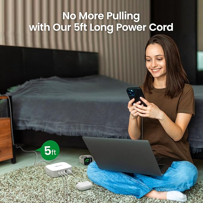 USB C Fast Charging Hub (67W), 5 Port Charger for Multiple Devices, USB Hub Charger Station, Wall Charger Power Strip Adapter Plug for iPad iPhone Galaxy, 5FT Cord, Ideal for Travel Office Desktop