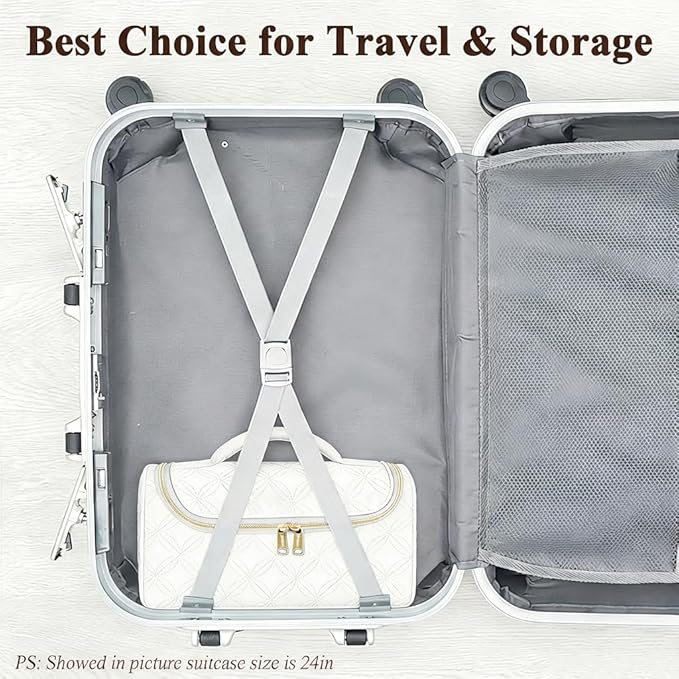 Mancro Padded Travel Case Compatible with Dyson Airwrap Complete Styler and Attachments, Portable Storage Bag with Metal Hanging Hook for Airwrap All Models, Long Barrel, White