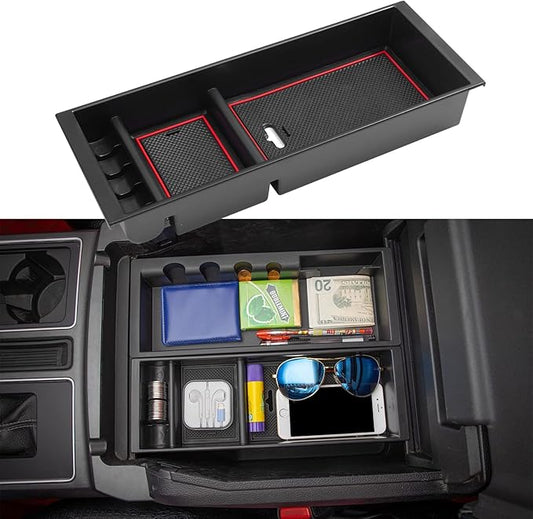JDMCAR Compatible with Ford F150 Accessories (2015-2020) /F250 F350 F450 (2017-2022) / Expedition 2018-2022 Center Console Organizer, ABS Material Insert Tray Storage Box- (Bucket Seats ONLY)- Red