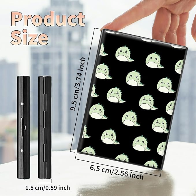 Slim Credit Card Holder, Cute Dinosaurs RFID Blocking Metal Wallet for Men & Women, Aluminum Minimalist Hard Case Pocket-Sized Business Cards Organizer (Fits Up to 10 Cards)