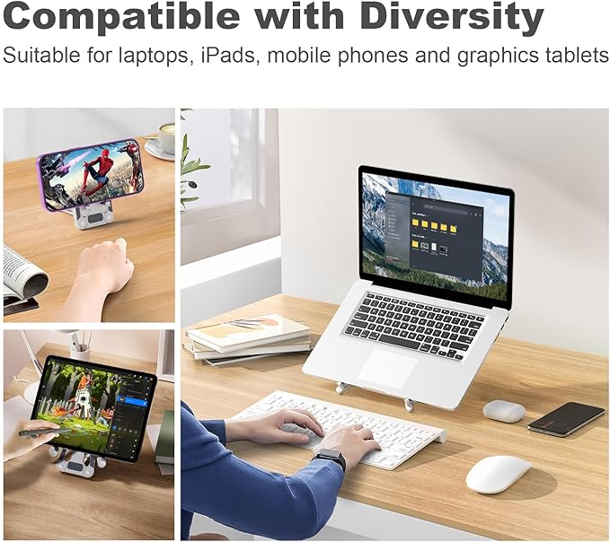 Ergonomic Laptop Stand for Desk, 3-in-1 Adjustable Aerospace Aluminum Riser, Foldable 3-Mode Holder, Sturdy Non-Wobble Ventilated, Fits 10-16" Laptops Tablets Phones, 0.6lb Ultra-Light (Gunmetal Grey)