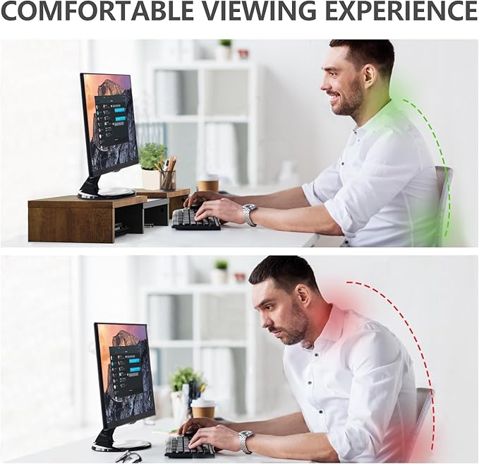 TAVR Dual Monitor Stand Riser, Computer Monitor Stands for 2 Monitors, Extra Long Multifunctional Wooden Desktop Organizer Riser for Computer, Laptop, PC, Printer, TV, Max 43.3" Length, Rustic Brown