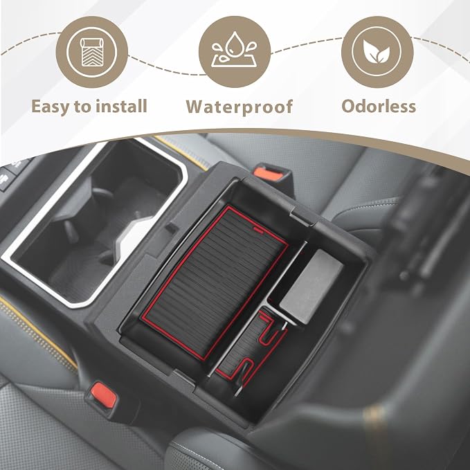 Muslogy Center Console Organizer Compatible with Toyota Tacoma 2024 2025 2026 Accessories Middle Console Storage Box ABS Material with Anti-Slip Mats Interior Insert Tray (Red)