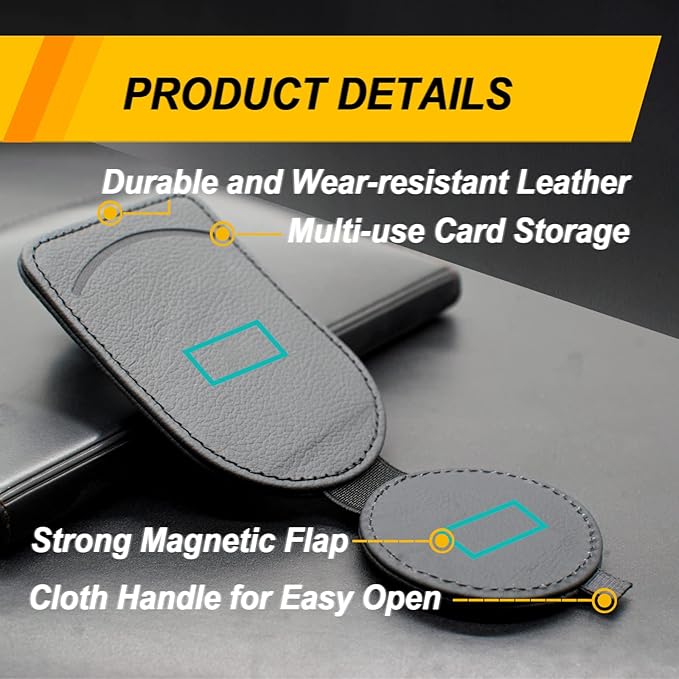 Sunglass Holder for Car Visor, Magnet Adsorbed Sunglasses Holder for Car Accessories Parts, Leather Car Sunglass Holder, Car Visor Sunglasses Clip for Glasses Cards (2PCS, Black)